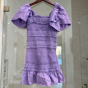 Lilac Smocked Puff-Sleeve Kids' Casual Dress